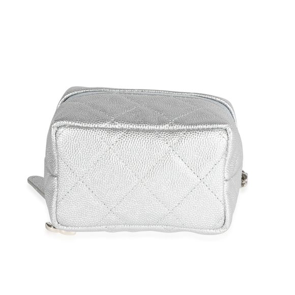 Chanel Silver Metallic Quilted Caviar Mini Vanity Bag With Chain - Picture 5 of 8